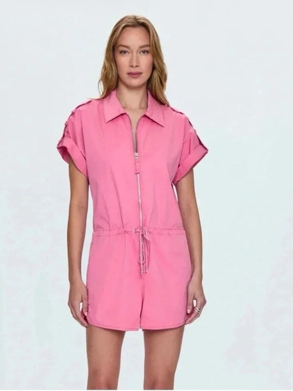 Pistola NWOT Meg Romper in Flamingo Pink; cotton-blend stretch twill